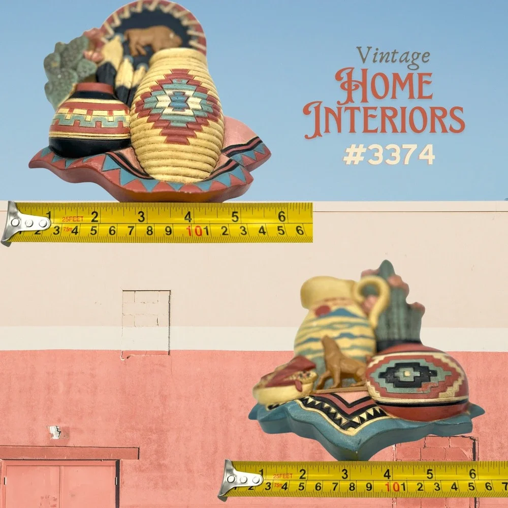 Vintage Home Interiors Southwestern Wall Decor Plaques Aztec Wolf Buffalo #3374